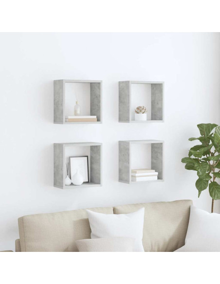 Mensole Parete a Cubo 4 pz Grigio Cemento 30x15x30 cm