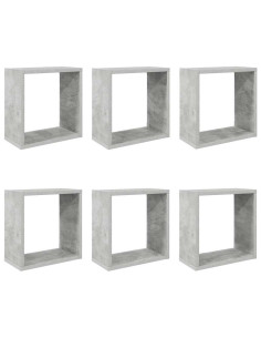 Mensole Parete a Cubo 6 pz Grigio Cemento 30x15x30 cm