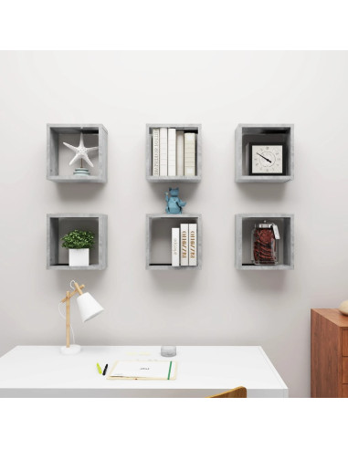 Mensole Parete a Cubo 6 pz Grigio Cemento 30x15x30 cm
