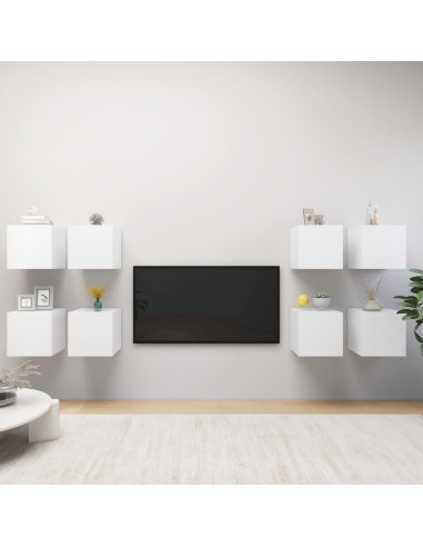 Mobili Porta TV a Parete 8 pz Bianchi 30,5x30x30 cm