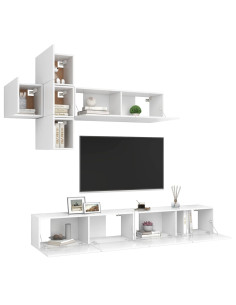 Set Mobili Porta TV 7 pz Bianco in Legno Multistrato 2