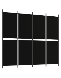 Divisorio a 4 Pannelli Nero 200x180 cm in Tessuto