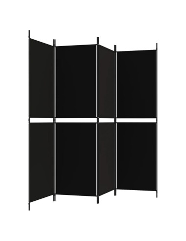 Divisorio a 4 Pannelli Nero 200x180 cm in Tessuto