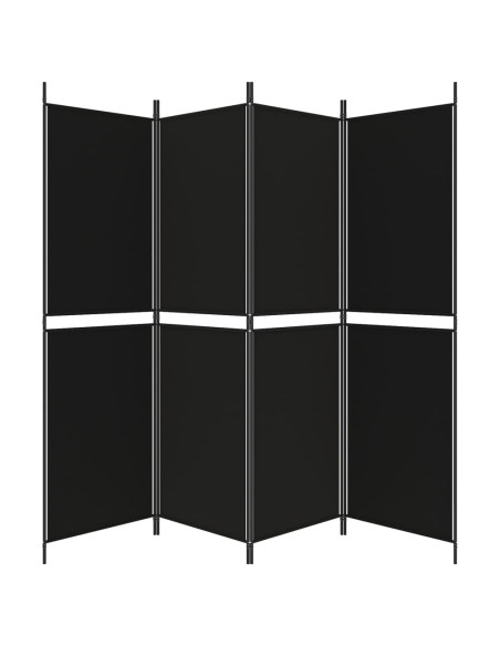 Divisorio a 4 Pannelli Nero 200x180 cm in Tessuto