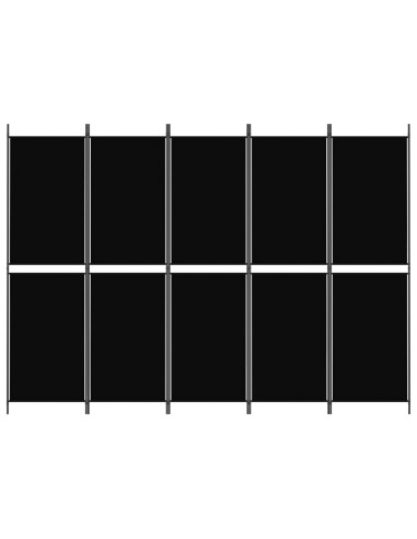 Divisorio a 5 Pannelli Nero 250x180 cm in Tessuto