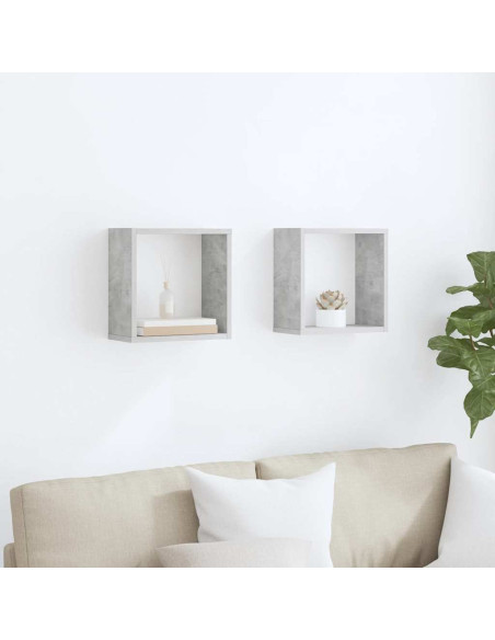 Mensole Parete a Cubo 2 pz Grigio Cemento 30x15x30 cm