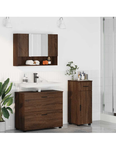 Set di mobili per il bagno con cassetto 3 pcs Rovere marrone