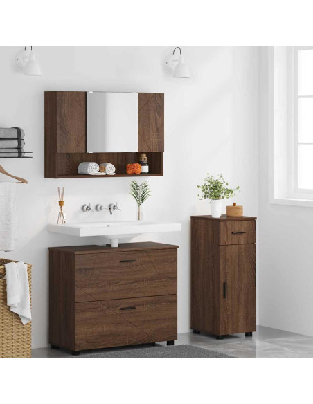 Set di mobili per il bagno con cassetto 3 pcs Rovere marrone