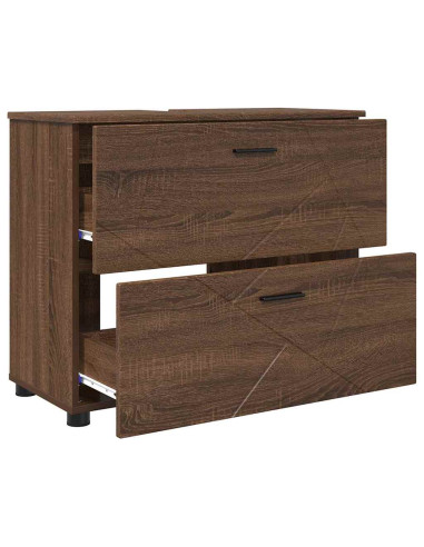 Set di mobili per il bagno con cassetto 3 pcs Rovere marrone