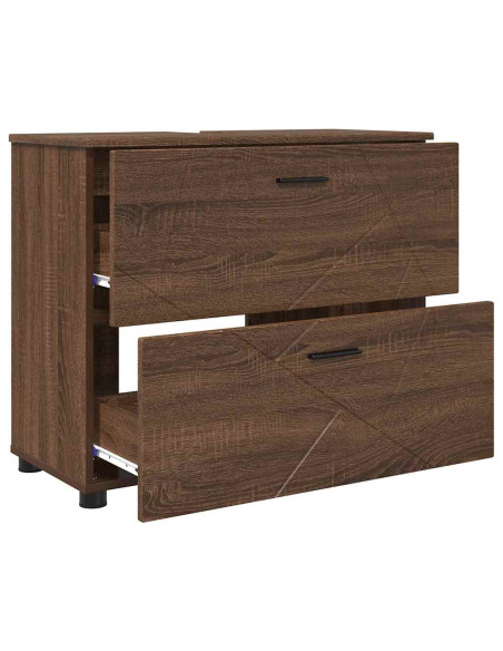 Set di mobili per il bagno con cassetto 3 pcs Rovere marrone