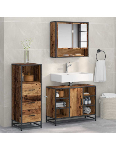 Set di mobili per il bagno 3 pcs Legno vecchio 80 x 33 x 60 cm