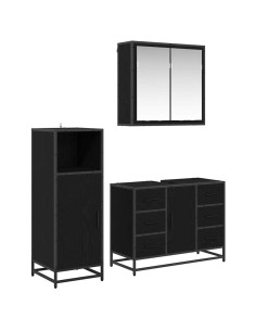Set di mobili per il bagno 3 pcs Rovere nero 80 x 33 x 60 cm 2