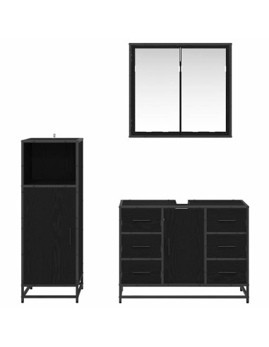 Set di mobili per il bagno 3 pcs Rovere nero 80 x 33 x 60 cm