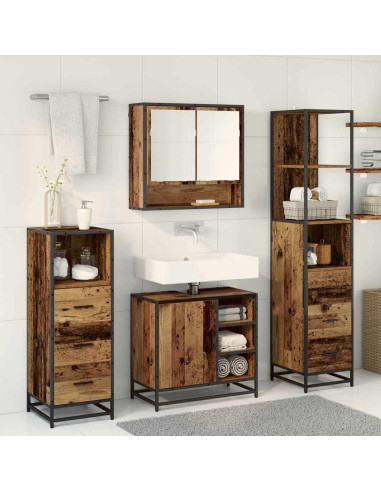 Set di mobili per il bagno con cassetto 4 pcs Legno vecchio
