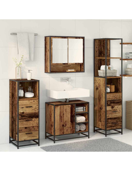 Set di mobili per il bagno con cassetto 4 pcs Legno vecchio