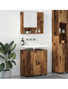 Set di mobili per il bagno con porta 2 pcs Legno vecchio 2