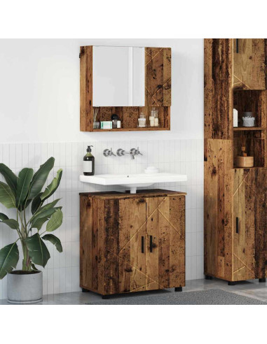 Set di mobili per il bagno con porta 2 pcs Legno vecchio
