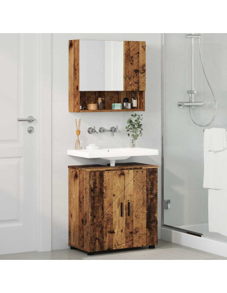 Set di mobili per il bagno con porta 2 pcs Legno vecchio