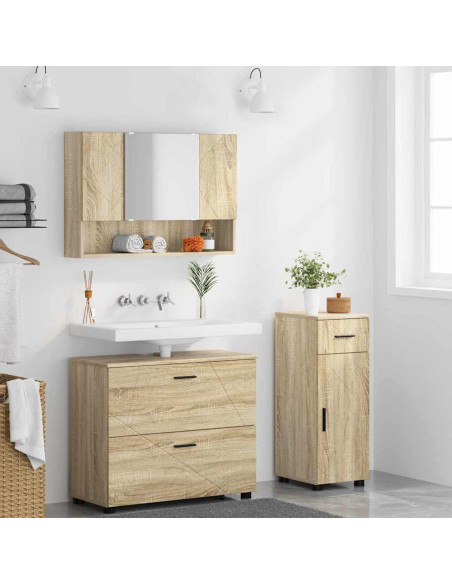 Set di mobili per il bagno con cassetto 3 pcs rovere sonoma