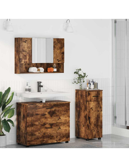 Set di mobili per il bagno 3 pcs Rovere fumo 76.5 x 35 x 64 cm