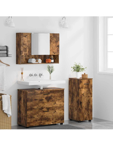 Set di mobili per il bagno 3 pz Rovere fumé 76,5 x 35 x 64 cm