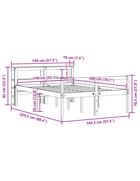 Letto per Anziani con Testiera 140x200 cm Legno Massello Pino
