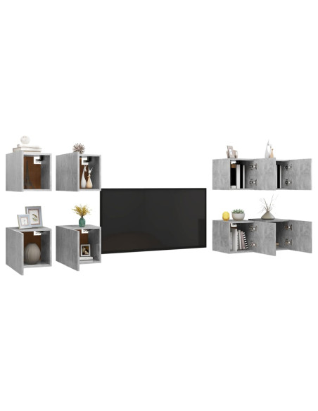 Mobili Porta TV a Parete 8 pz Grigio Cemento 30,5x30x30 cm