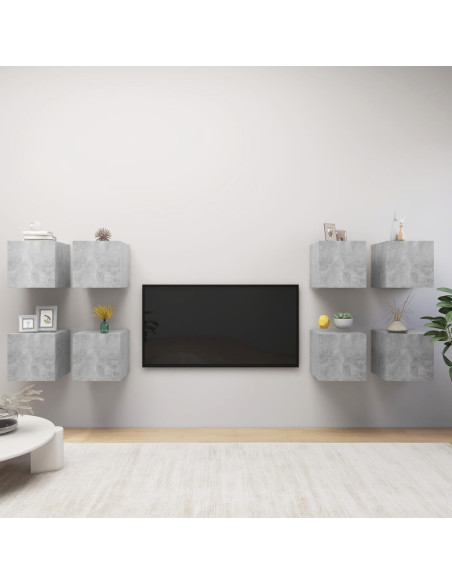 Mobili Porta TV a Parete 8 pz Grigio Cemento 30,5x30x30 cm