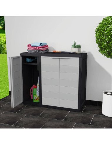 Armadietto da Giardino a 2 Ripiani Nero e Grigio