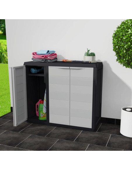 Armadietto da Giardino a 2 Ripiani Nero e Grigio