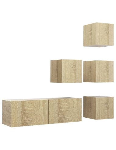 Set di Mobili Porta TV 5 pz Rovere Sonoma in Legno Multistrato