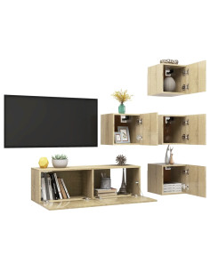 Set di Mobili Porta TV 5 pz Rovere Sonoma in Legno Multistrato 2