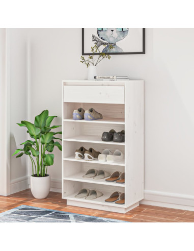 Scarpiera Bianca 60x34x105 cm in Legno Massello di Pino