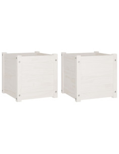 Fioriere da Giardino 2 pz Bianche 40x40x40 cm Massello di Pino