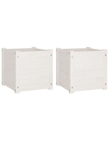 Fioriere da Giardino 2 pz Bianche 40x40x40 cm Massello di Pino