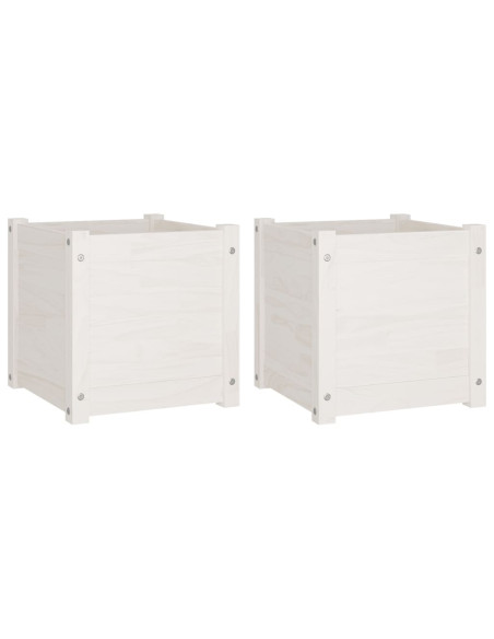 Fioriere da Giardino 2 pz Bianche 40x40x40 cm Massello di Pino