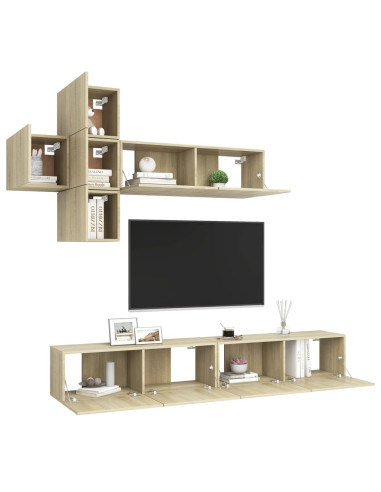 Set di Mobili Porta TV 7 pz Rovere Sonoma in Legno Multistrato