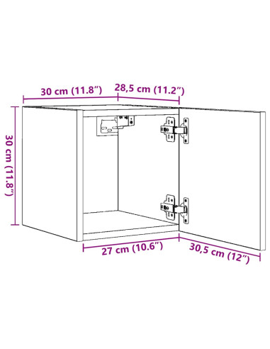 Mobili Porta TV a Parete 4pz Grigio Cemento 30,5x30x30 cm