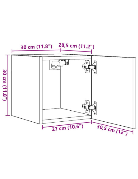 Mobili Porta TV a Parete 4pz Grigio Cemento 30,5x30x30 cm