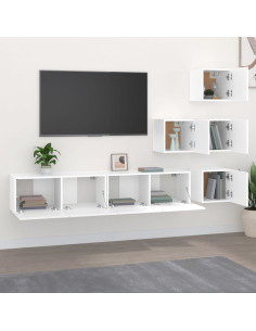 Mobile Porta TV a Parete Bianco in Legno Multistrato 2