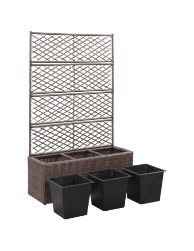 Leto Rialzato Traliccio 3 Vasi 83x30x130 cm Polyrattan Marrone