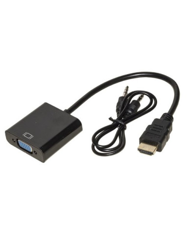 ADATTATORE LINK HDMI TO VGA M/F, 0,15MT, CON AUDIO MINI JACK 3,5 mm, NERO, LKADAT10