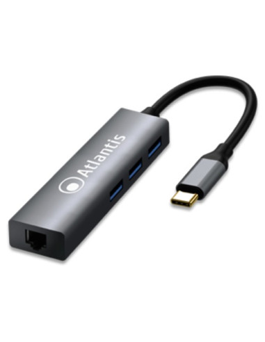 ADATTATORE ATLANTIS A04-TC_LAN+HB da USB-C a LAN + USB-3.0 a 3 Porte