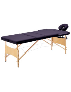 Lettino da Massaggio Pieghevole a 3 Sezioni in Legno Viola