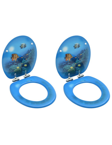 Copriwater 2 pz con Chiusura Ammortizzata in MDF Fondo Mare