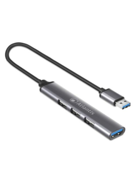 HUB ATLANTIS P014-UH313 4 porte USB 1x3.0 3x2.0 cavo finitura alluminio
