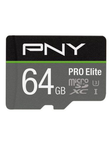 SD-MICRO PNY 64GB PRO Elite Class 10 / UHS-I  U3, A1, V30, READ:100MB/WRITE:90 MB/S (4K-FHD) SDU64GV31100PRO-GE