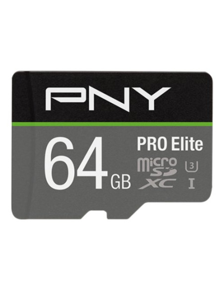 SD-MICRO PNY 64GB PRO Elite Class 10 / UHS-I  U3, A1, V30, READ:100MB/WRITE:90 MB/S (4K-FHD) SDU64GV31100PRO-GE
