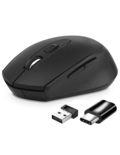 MOUSE ATLANTIS P009-M7030-G WIRELESS USB-C Ottico 4 tasti 800/1200/1600 dpi 2x mini ricevitore nano size USB+USB-C nero