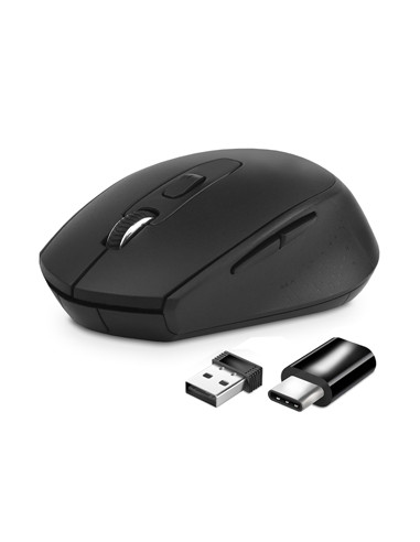 MOUSE ATLANTIS P009-M7030-G WIRELESS USB-C Ottico 4 tasti 800/1200/1600 dpi 2x mini ricevitore nano size USB+USB-C nero